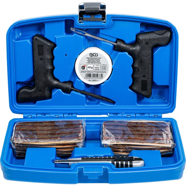 Reifenreparaturset in einem blauen Kunststoffkoffer