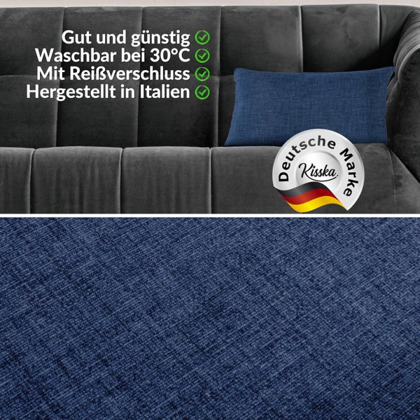 Kissenhülle Jeansblau 30x50cm ohne Füllung Leinenoptik