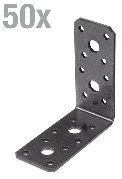 Winkelverbinder aus Metall mit Lochung im 50 Stück Set für Holzverbindungen.