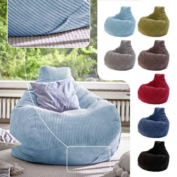 Green Bean Sitzsack mit Rückenlehne 80x80x90cm - Gaming Chair mit 230L Füllung Cordstoff - Bean Bag Bodenkissen Lounge Sitzhocker Relax-Sessel Gamer Gamingstuhl Hellblau
