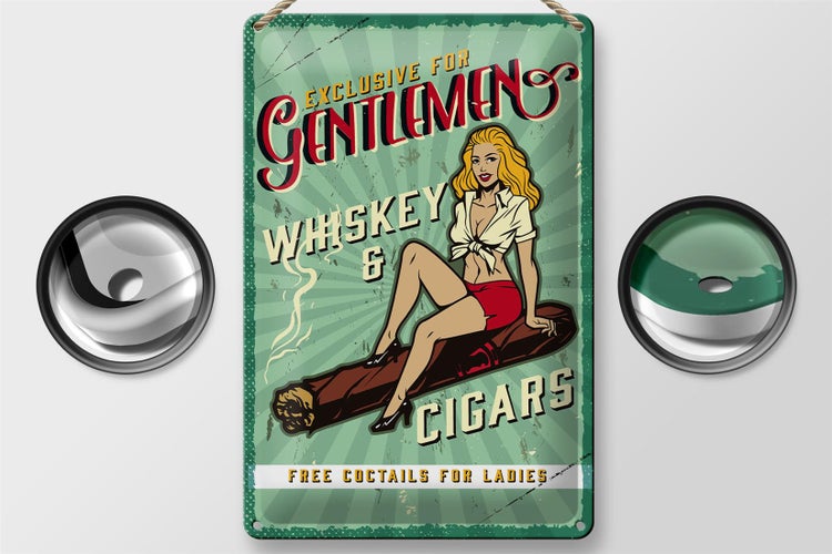 Blechschild Spruch Pinup Exlusive Gentleman Whiskey 20x30cm