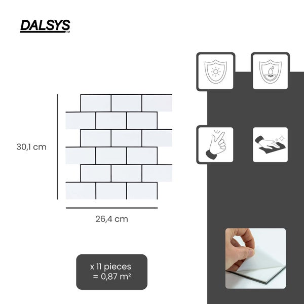 Dalsys Logo, selbstklebende Mosaikfliesen, 30,1 mal 26,4 Zentimeter, 11 Stück für 0,87 Quadratmeter, lichtbeständig, wasserfest, einfache Montage.