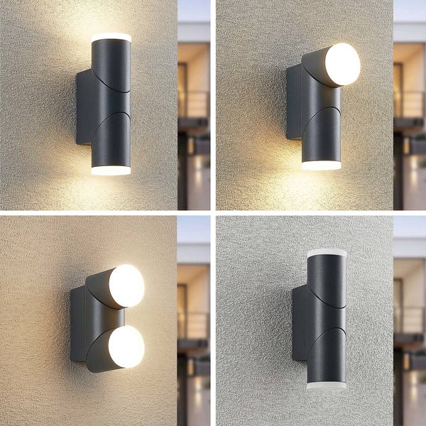 Lindby LED Wandleuchte außen Aspyn (spritzwassergeschützt (Modern) in Schwarz aus Aluminium (2 flammig, ) - Außenwandleuchten Wandlampe Led Außenlampe Outdoor für Außenwand/Hauswand