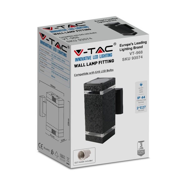 V-TAC VT-968 - E27 Außenbeleuchtung - Wand - Armaturen - Schwarz - IP44