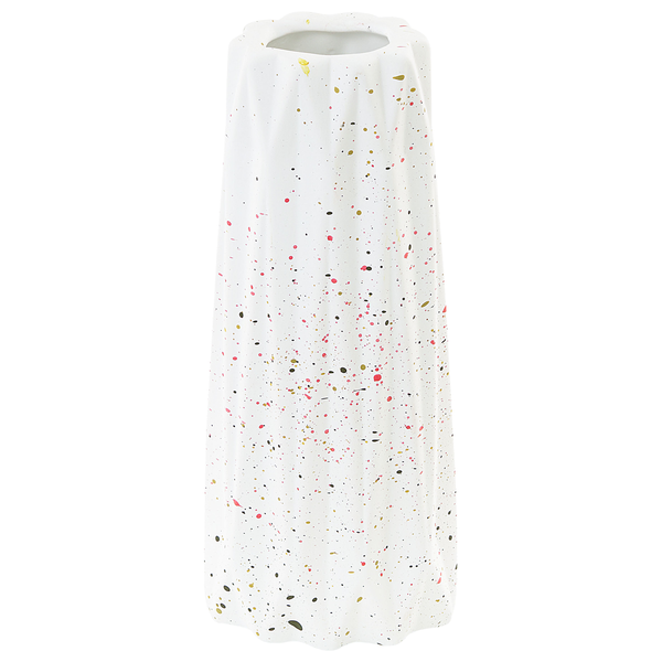 Dekorative weiße Blumenvase mit Farbtupfern