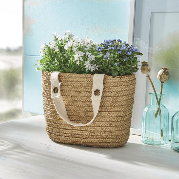 FRANK FLECHTWAREN | Pflanzer Strandtasche, ZEMENT, 26 x 13 x 19,5 cm
