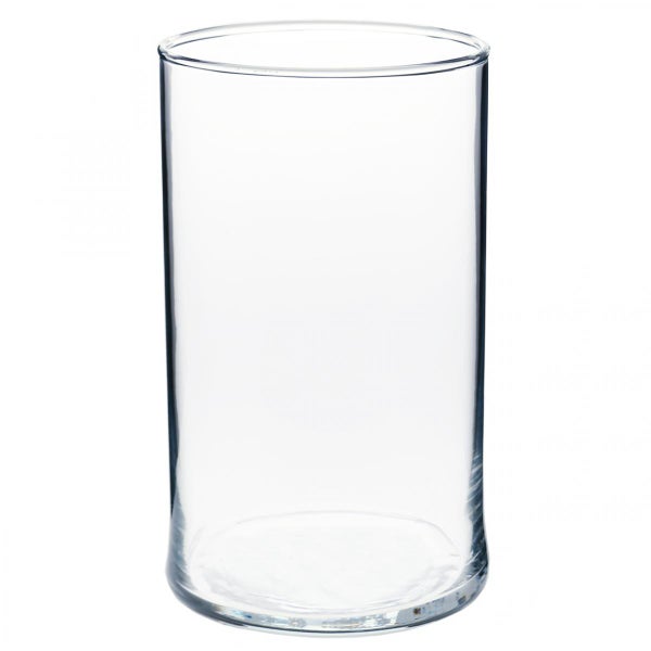 Zylindrische Vase aus klarem Glas.