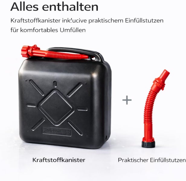 Schwarzer Kraftstoffkanister mit rotem Einfüllstutzen