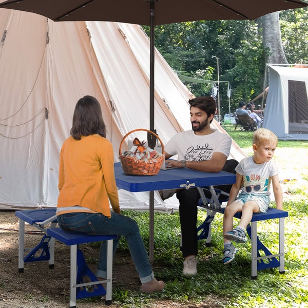 Outsunny Alu Campingtisch, Picknick Bank, mit 4 Sitzen, klappbar, 135,5 x 84,5x 66 cm, Aluminum, Kunststoff, Blau