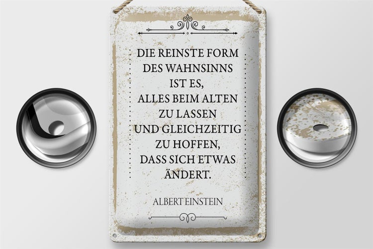 Blechschild Spruch Einstein reinste Form Wahnsinns 20x30cm