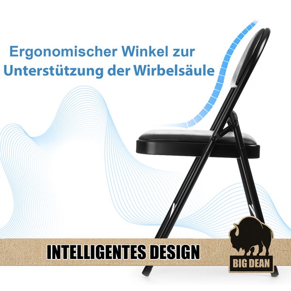 Klappstuhl mit ergonomischer Rückenlehne und Big Dean Logo