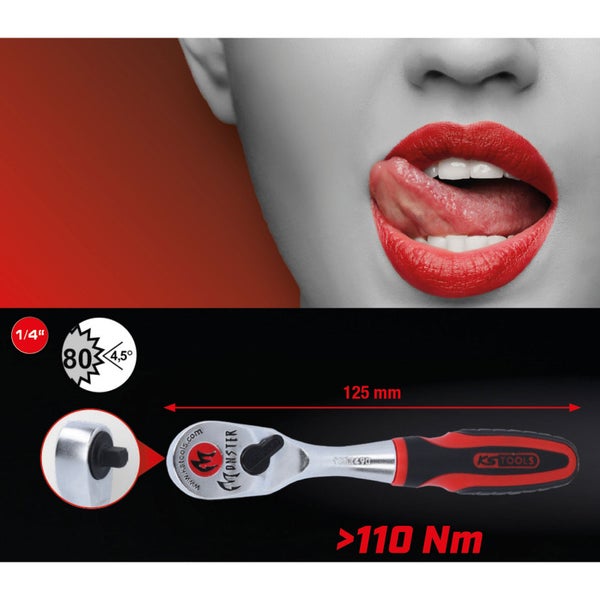 KS Tools Umschaltknarre Monster mit 1/4-Zoll-Antrieb, 125 Millimeter Länge