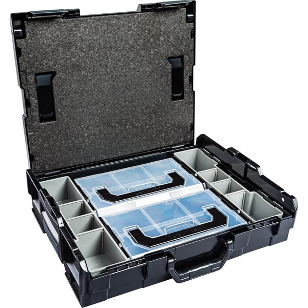 Makita Werkzeugkoffer aus Kunststoff mit Tragegriff und Schnappverschlüssen.