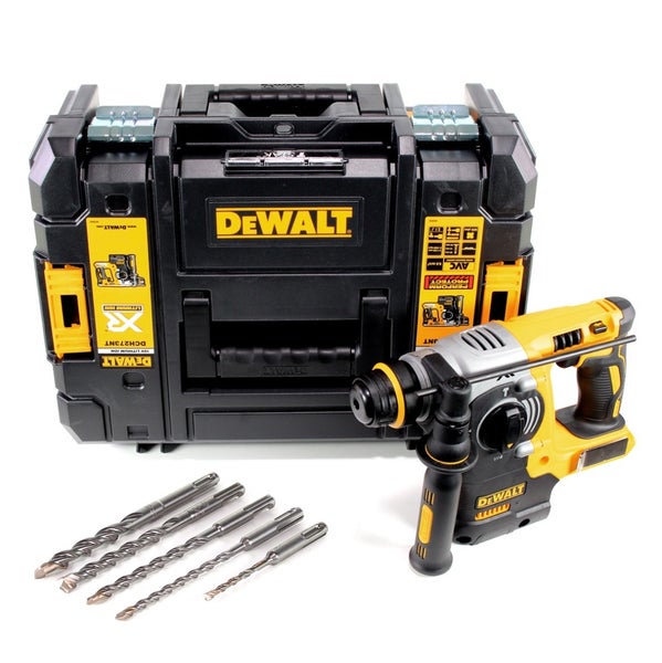 DeWALT Akku-Bohrhammer mit TSTAK-Koffer und fünf Bohrern.