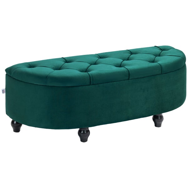 HOMCOM Sitzbank mit Stauraum Sitztruhe mit geöffnetem Deckel, Velvet-Touch, Polsterbank für Schlafzimmer, Gummiholz Dunkelgrün 120 x 46 x 42 cm