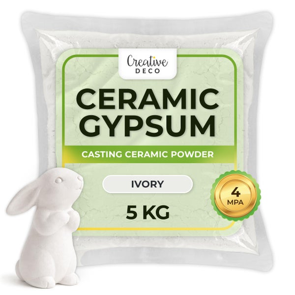 Creative Deco Keramikgips Elfenbein, Gießpulver für Keramik, 5 Kilogramm Beutel mit einer Druckfestigkeit von 4 Megapascal.