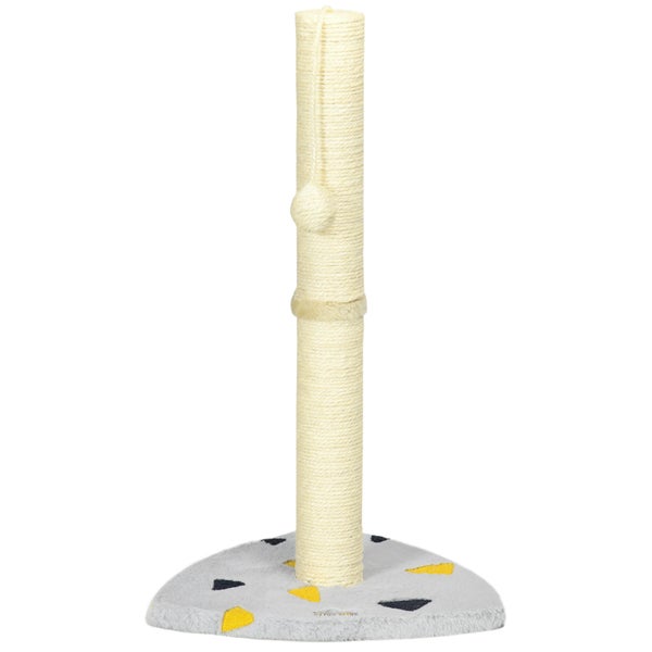 PawHut Kratzstamm, 62cm Kratzsäule für Katzen, Kratzbaum klein mit Kratzball, Kratzsäule aus Jute für Katzen, Katzenmöbel, Indoor, Hellgrau+Beige