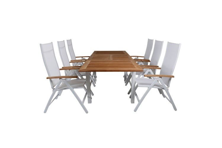 Panama Gartenset Tisch 90x160/240cm und 6 Stühle Panama weiß, natur. 90 X 160 X 76 cm