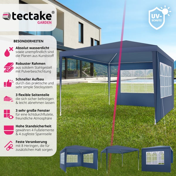Pavillon tectake Baraban inklusive Spannseile und Heringe 3 x 3 m blau
