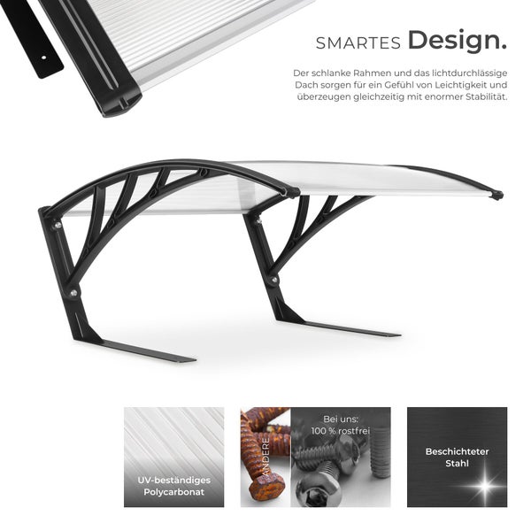 Vordach mit Rahmen aus beschichtetem Stahl und UV-beständigem Polycarbonat