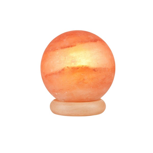 Salzkristalllampe Kugel auf Holzsockel