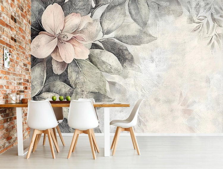 Fototapete Blätter Vintage Beton Blumen Vlies Tapete Wohnzimmer 200x140 cm