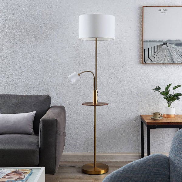 Lindby Stehlampe Aovanmit USB Anschluss (Modern) in Bronze aus Metall (1 flammig, E27) - Textil Stehleuchte Floor Lamp Standleuchte Wohnzimmerlampe Wohnzimmerleuchte