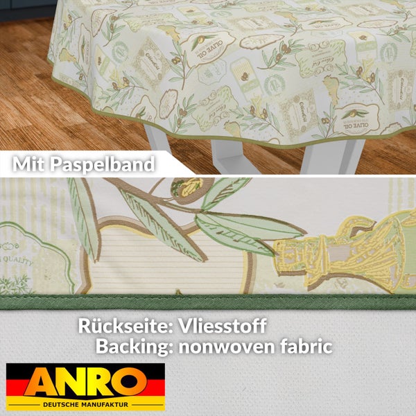 Tischdecke mit Olivenöl-Design und Paspelband
