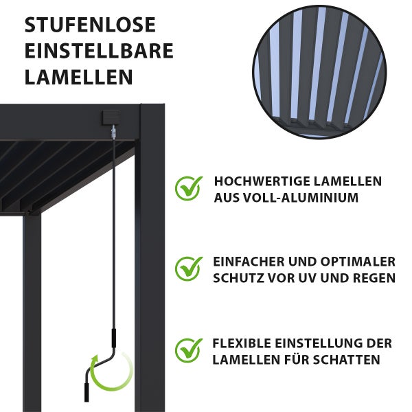 Weide Deluxe Plus Aluminium Pavillon 4 x 6 M Anthrazit Wandpergola