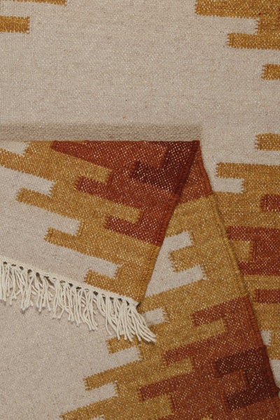 Kelim Teppich Beige Ocker aus Wolle Belle Green Looop 80x150 cm