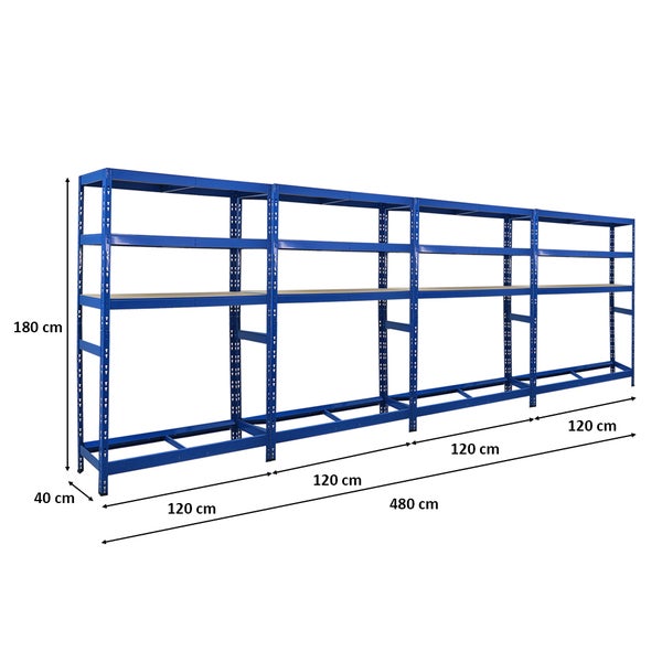 PROREGAL Mega Deal 4x Reifenregal Tiger HxBxT 180 x 120 x 40 cm bis zu 6 Reifen auf 1 Ebene mit 3 Fachboden Blau