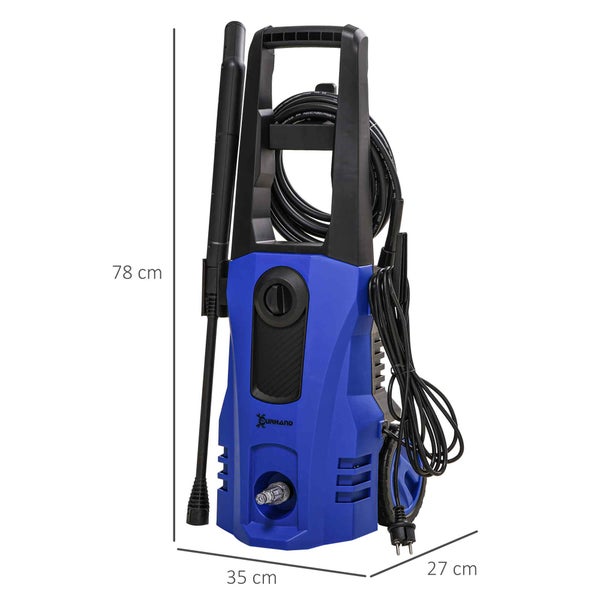 DURHAND Hochdruckreiniger mit Rollen, 1800 W,  inkl. 5-tlg. Zubehör, max. Wassermenge: 510 l/h, 35L x 27B x 78H cm, PP, Kupfer, Aluminium, Blau