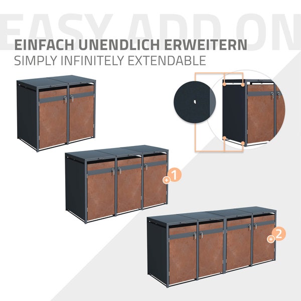 Doppelter Mülltonnenbox mit Metallrahmen und Verkleidung