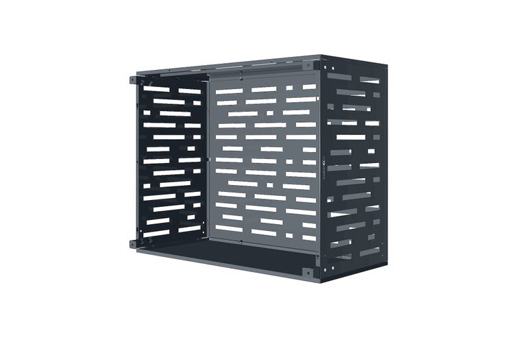 Holzlager aus Metall mit perforierten Wänden