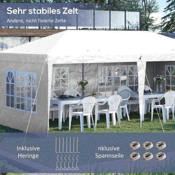 Outsunny Pavillon ca. 3x6m Wasserdicht Pop-up Faltpavillon mit UV-Schutz, Fenster, Partyzelt mit 4 Seitenwänden, Oxford Gartenpavillon inkl. Tragetasche Gartenzelt für Balkon, Terrasse, Weiß