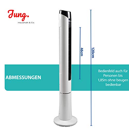 JUNG TVE24 Turmventilator 120cm mit Fernbedienung, Ventilator, Säulenventilator, Luftkühler 45W