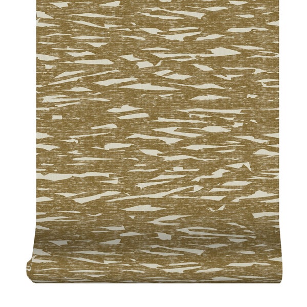 Vliestapete mit abstraktem, horizontalem Muster in Braun und Beige mit strukturierter Optik.