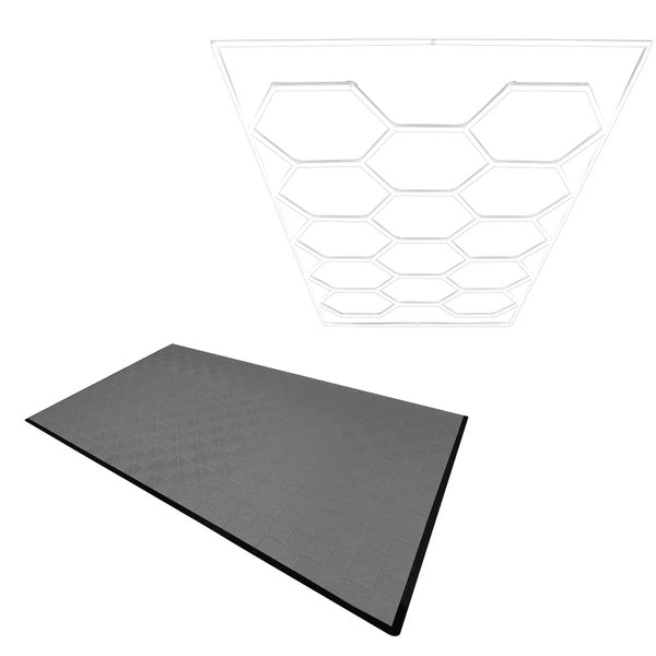 Belüftete Garagenbodenfliesen und sechseckige LED-Leuchten x 120 mit Kanten – Grau