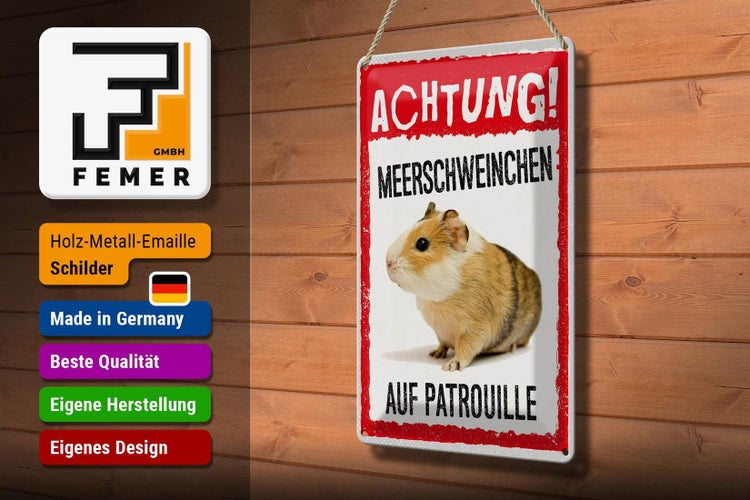 Blechschild Spruch 20x30cm Achtung Meerschweinchen Patrouille