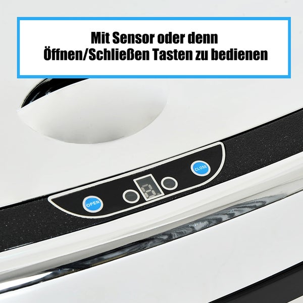 HOMCOM, Automatik Mülleimer, Abfalleimer, 68L, Edelstahl, Kunststoff, Silber