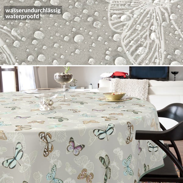 Wasserdichte Tischdecke mit Schmetterlingsmuster auf einem Tisch