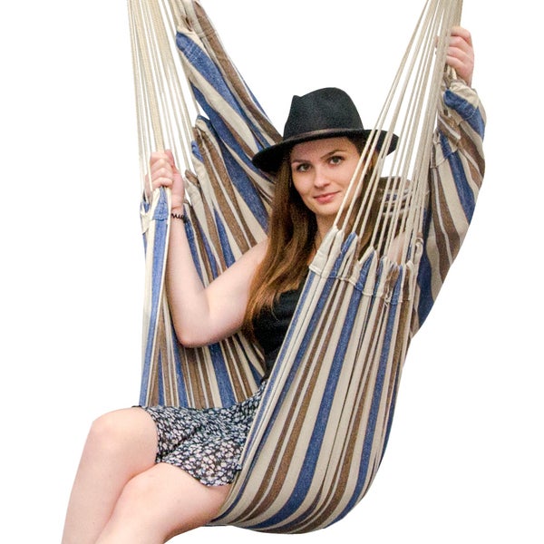 XXL Hängesessel Relaxsessel 185x130cm bis 150kg mit blau-braunen Streifen