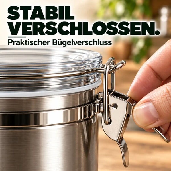 Edelstahl Vorratsdose mit praktischem Bügelverschluss zum sicheren Verschließen