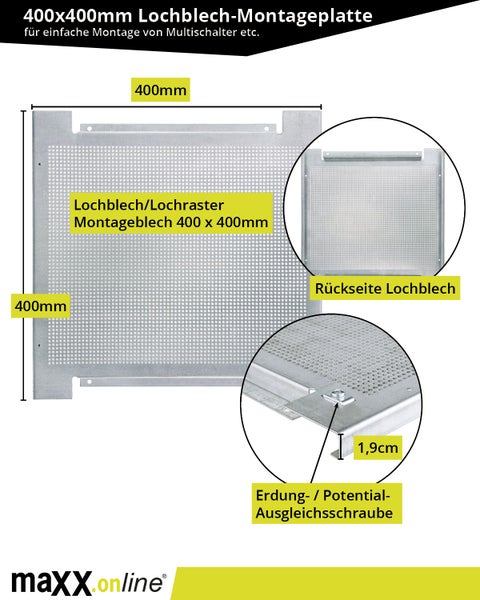 Sat Montage-Set für 5 in 8 Multischalter, 1 Satelliten und 8 Teilnehmer mit 400x400x18mm Montageplatte, Sat-Überspannungsschutz, Erdungswinkel, Cabelcon 30cm Patchkabel