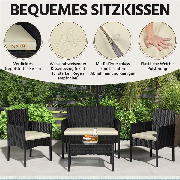 Gartenmöbelset aus Polyrattan mit Sitzkissen
