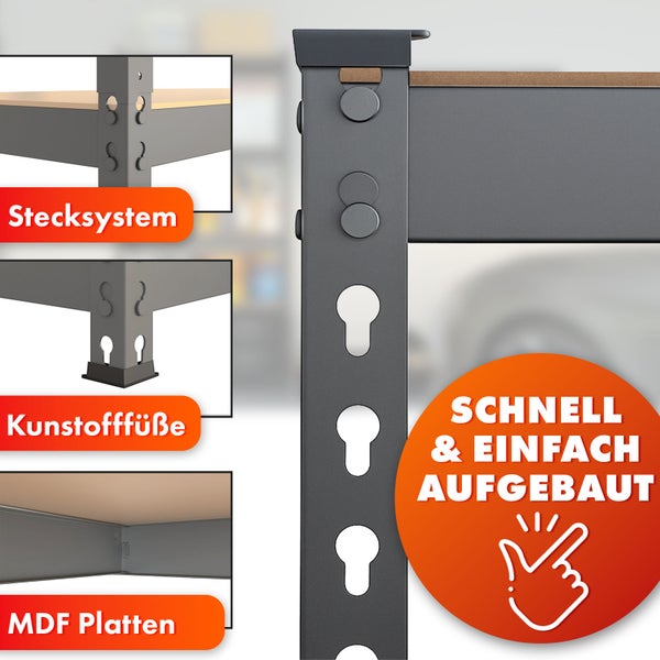 FLOORDIREKT Schwerlastregal Rhino - bis 1050 kg - Pulverbeschichtet - 180 x 90 x 45 cm Anthrazit-Grau