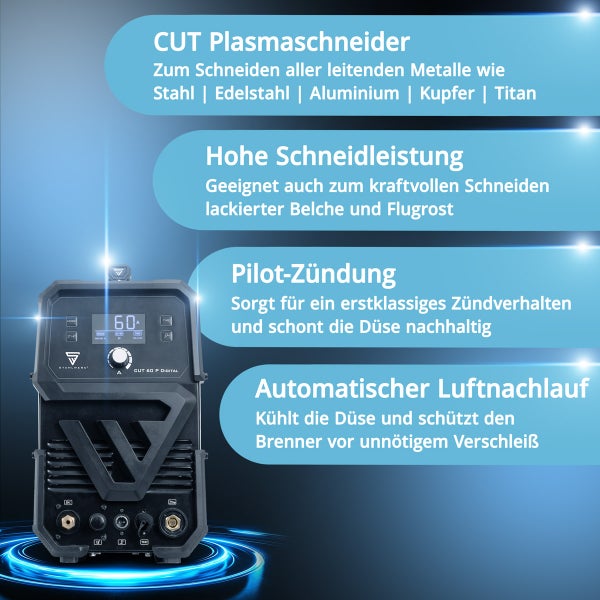 Stahlwerk CUT 60 P Digital Plasmaschneider zum Schneiden von Metallen wie Stahl, Edelstahl, Aluminium, Kupfer und Titan