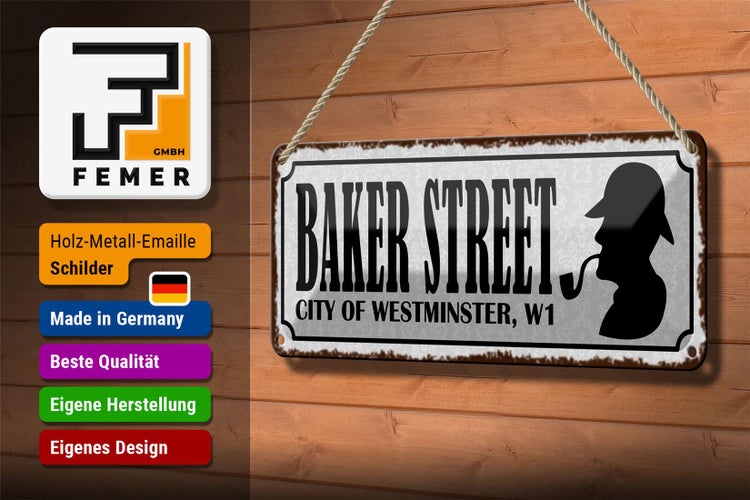 Blechschild Spruch 27x10cm Baker streeet city Westminster Dekoration