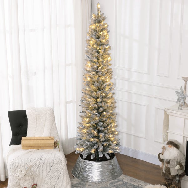 HOMCOM Künstlicher Weihnachtsbaum, 210 cm Christbaum mit 180 LED-Lichten 405 Astspitzen faltbar Standfuß, für Weihnachtsfest, Indoor, Grün+Weiß