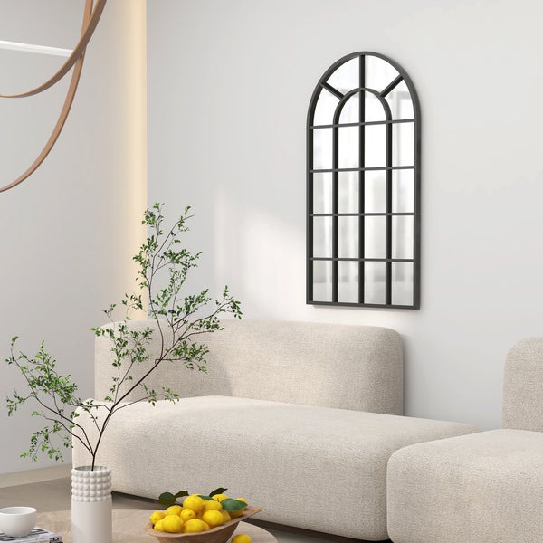 HOMCOM Wandspiegel Garderobenspiegel 110 x 65cm Flurspiegel mit Metallrahmen Hängespiegel Wohnzimmerspiegel für Schlafzimmer Schwarz